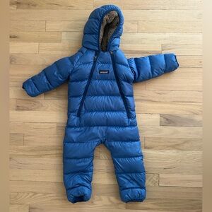 Patagonia Hi-loft down sweater bunting/snowsuit, blue, 6-12 months
